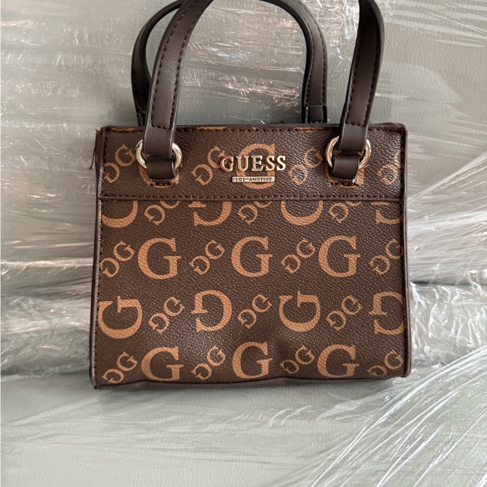 Guess Brown Monogram Mini Bag